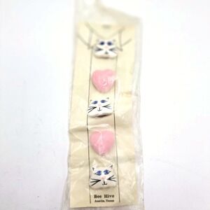 Bee Hive Novelty Buttons Vintage 1960s Cat Heart Pink White Sealed Set